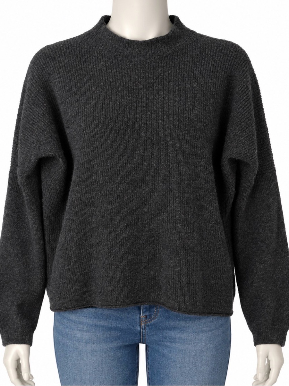 Three Dots Charcoal Ribbed Crew Neck Sweater